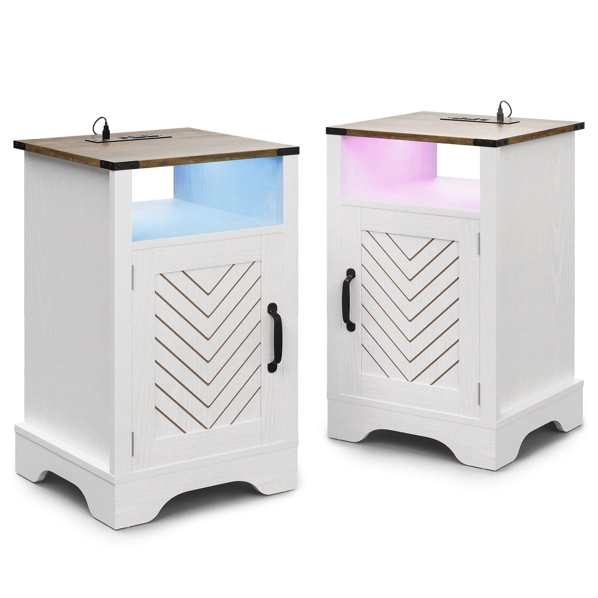 Set Of 2 Bedside Tables With Charging Station And Storage White_voghion.com